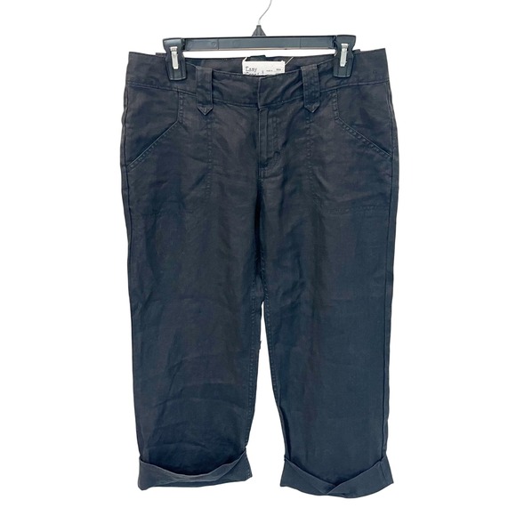 George & Martha Pants - George & Martha Black Linen Easy‎ Capri Pants Womens Size 8 Cuffed Crop Trousers